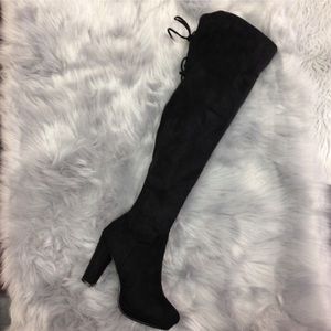Black Over The Knee Platform Heeled Boots